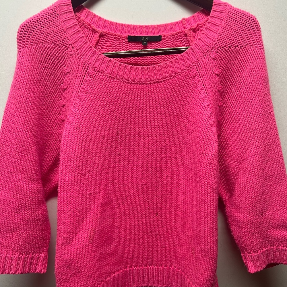 Tibi Hot Pink 3/4 Sleeve Sweater